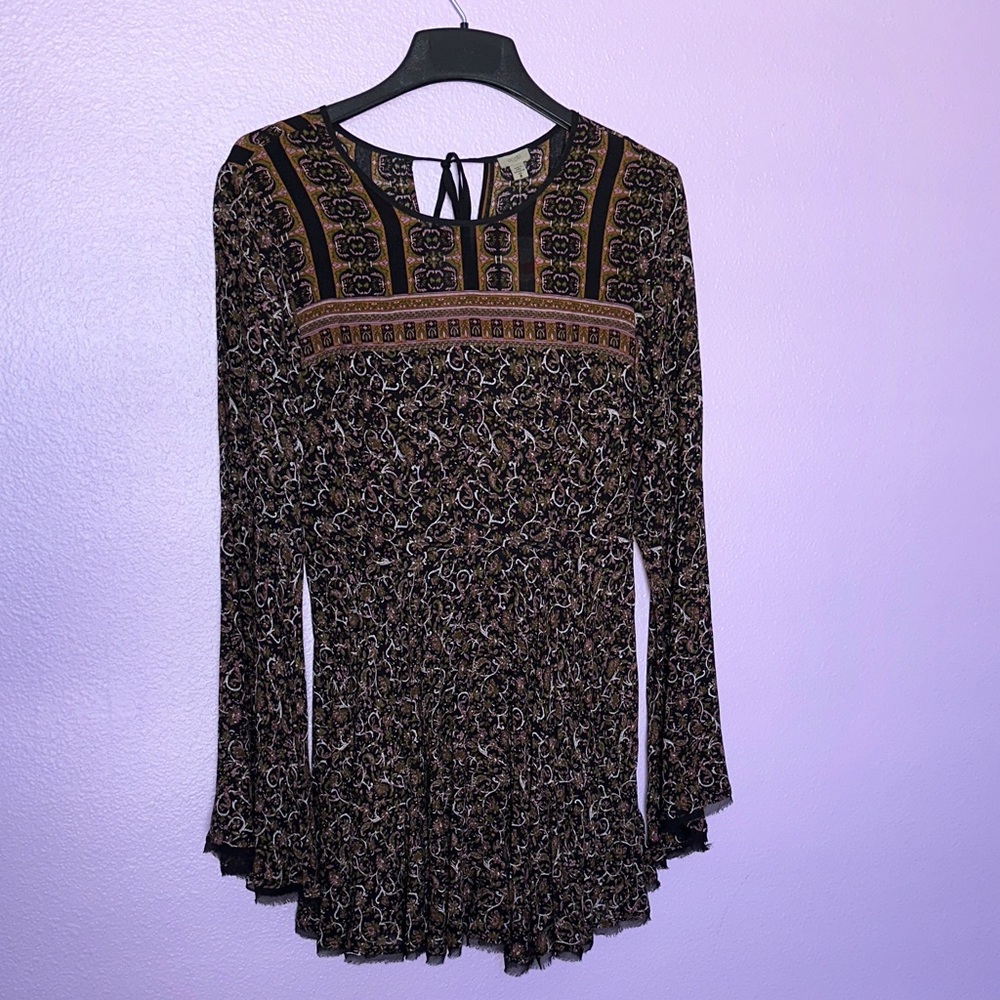 Ecote Black and Brown Patterned Blouse/Mini Dress